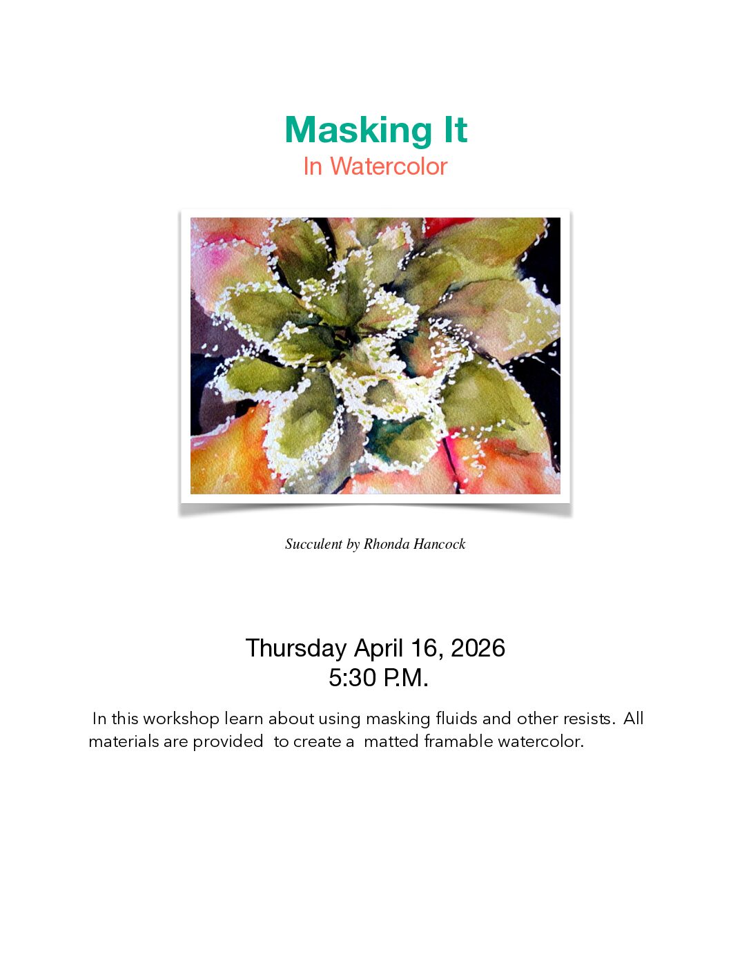 04/23/26 -  Masking Methods in Watercolor w/Rhonda